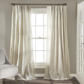 Lush Decor Rosalie Light Filtering Window Curtain Panels, Pair, 54" W x 108" L, Ivory - Lace Curtains for Living Room - Vintage - Cottage Core Decor