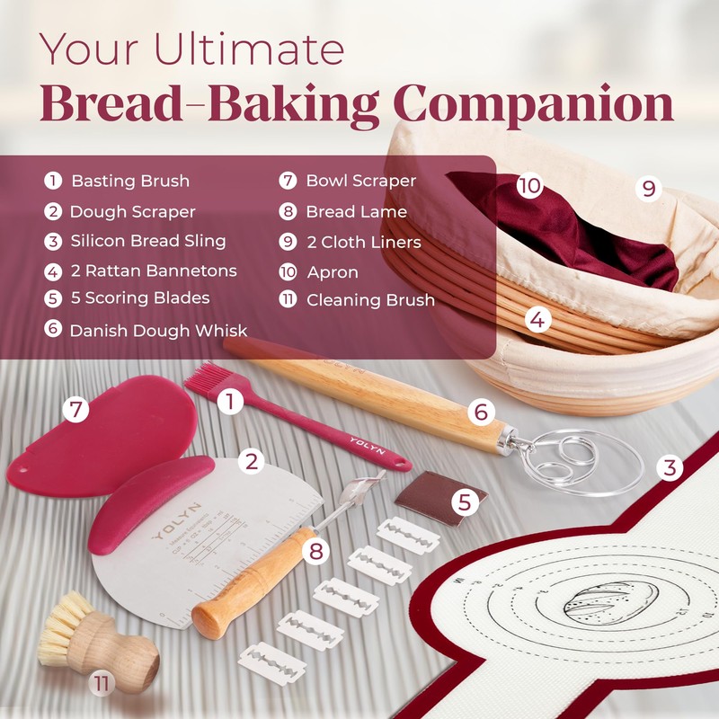 Sourdough Bread Baking Supplies with 2 Banneton Bread Proofing Basket