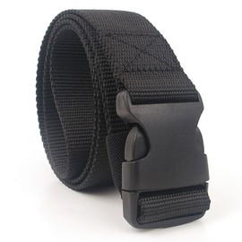 Supertool Unisex Nylon Canvas Belt, Black Outdoor Military Belt with Plastic Buckle, Adjustable Webbing Belt for Men and Women, Length 120cm