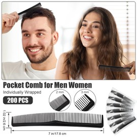 HOFASON 300 Pieces Bulk Hair Combs for Women Kids Men, Individually Wrapped Pocket Beard Comb with Wide and Fine Teeth, Professional Barber Haircut Comb for Homeless, Charity and Care Packs (Black)