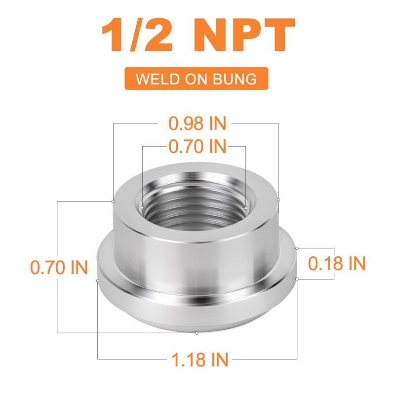 GASHER 2PCS Aluminum Weld On Bung 1/2" NPT Female Weldable