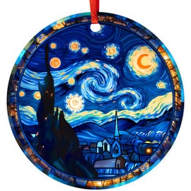 Vincent Van Gogh Starry Night Ornament 2024, Think Celestial Suncatcher Acrylic Decorations, Noche Estrellada Famous Painting, Watercolor Fine Art Xmas Gifts for Women, Ornament 2024