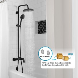 gotonovo Matte Black Exposed Shower Fixture Faucet Set Triple Function 8 Inch Rainfall Showerhead and Tub Spout Shower System Combo Unit, Multi Functional ABS Handheld