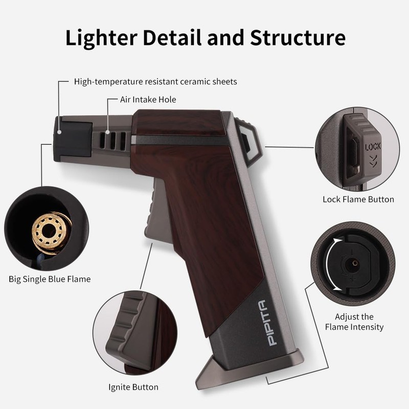 PIPITA Butane Torch Lighter Windproof Cooking Lighter, Adjustable Single Blue