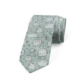 Ambesonne Men's Tie, Funny Flock of Sheep Doodle, Necktie, 3.7", Pale Grey Green