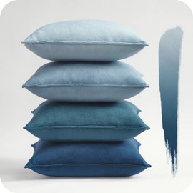 Topfinel Cushion Cover 40 x 40 cm, Blue, Set of 4, Velvet Cushion Covers, Decorative Cushion Cover for Sofa, Bedroom, Living Room, Balcony, Children, Fluffy, Colour Gradient
