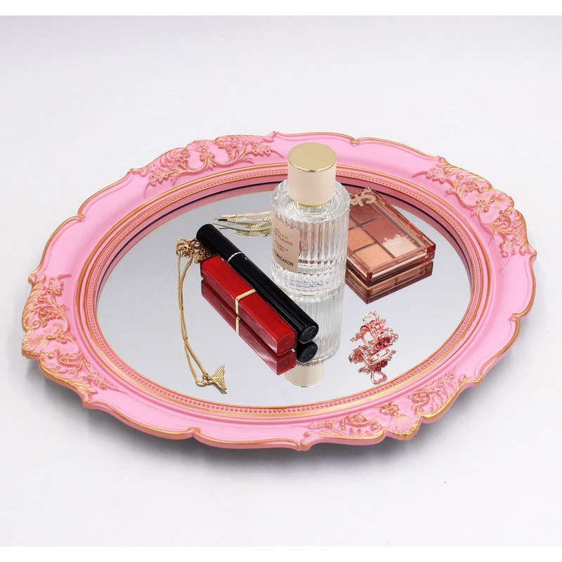 YCHMIR Dekorativer Spiegel, Vintage-Spiegel, 37,6 x 33,3 cm, oval, Rosa