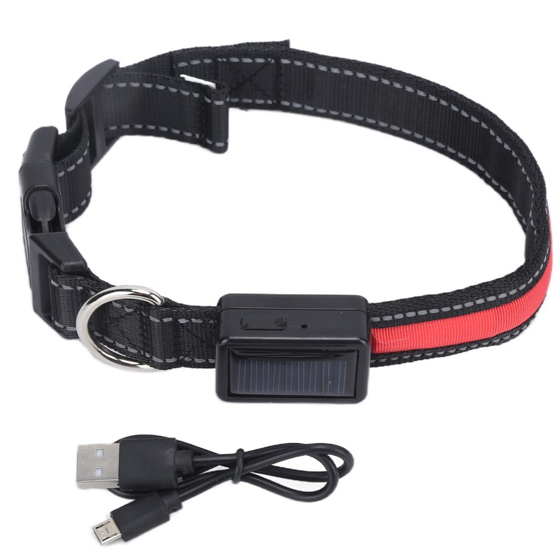 LED Dog Collar USB Rechargeable Solar Luminous Collar Adjustable Lighted