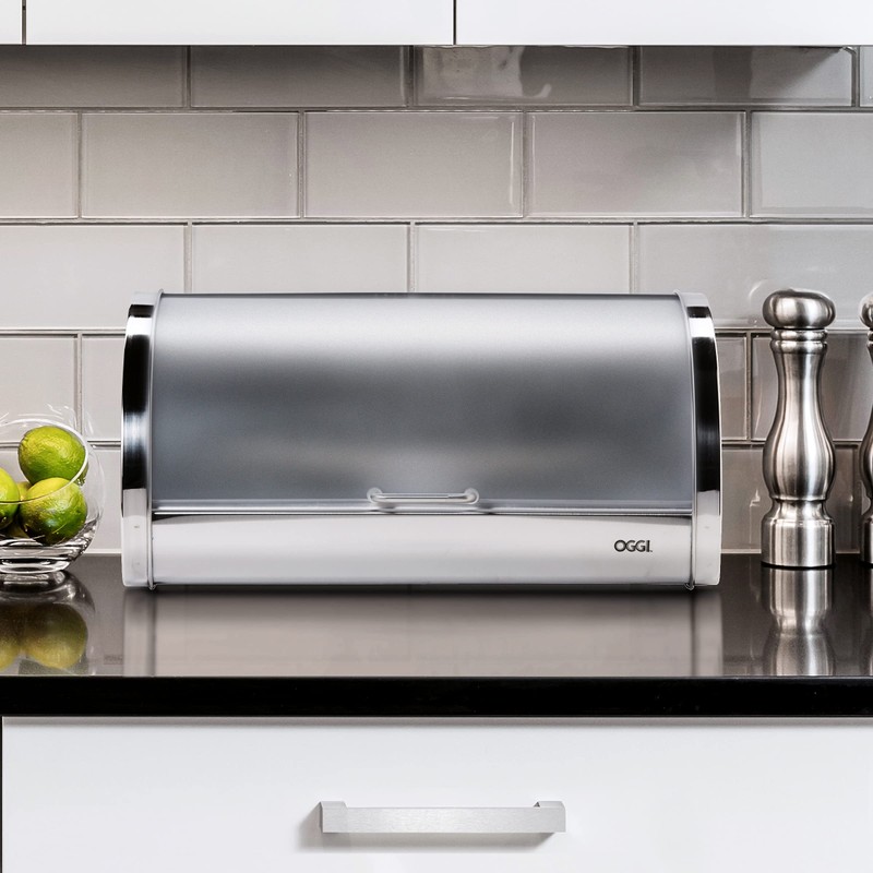 Oggi Stainless Steel Roll Top Bread Box for Kitchen Countertop