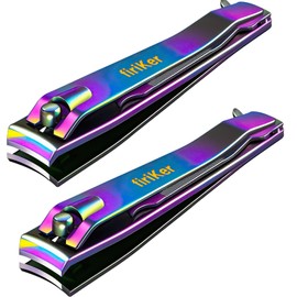 firiKer 2PCS Stainless Steel Nail Clippers,Rainbow Fingernail Clipper and Toenail Clipper, Wide Easy Press Lever Nail Cutter with Swing Out Nail Cleaner/File for Men and Women