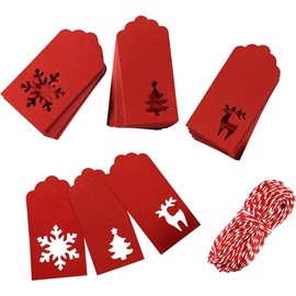 150 Pieces Christmas Gift Tags, Christmas Tags Hang Labels Paper Tags Kraft with Christmas Tree Snowflake Elk Patterns for Christmas Holiday Present Wrap, DIY Arts and Crafts, Wedding with 30 m Twine