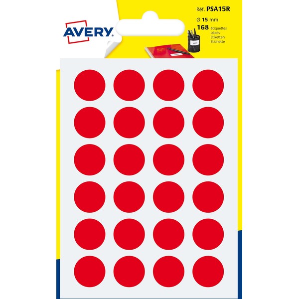 Avery psa15r Case of 168 Tablets 15 mm Diameter – Red