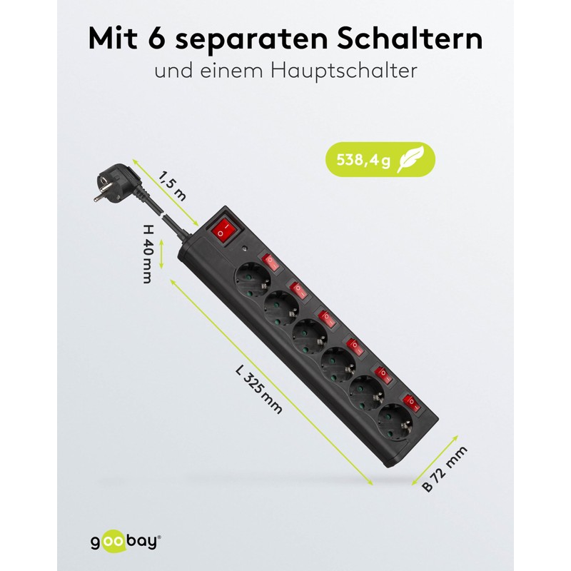 Goobay 72567 Extension Lead, Black