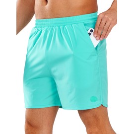 NORTHYARD Mens Swim Trunks 5" Beach Swim Shorts Quick Dry Bathing Suit with Mesh Liner Packable, Lake Blue, 2XL