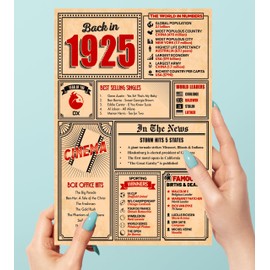 100th Birthday Card - Back in 1925 In This Year Card, Greeting Card for Men and Women, Birthday Cards for Women, Birthday Cards for Men, 100th Anniversary Card, A5