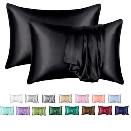 100% Mulberry Silk Satin Pillow Cover Black King (51x92 cm)