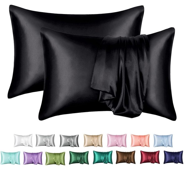 100% Mulberry Silk Satin Pillow Cover Black King (51x92 cm)