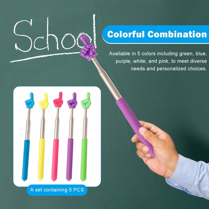 Pack of 5 Extendable Pointer Stick, Stainless Steel Pointing Sticks,