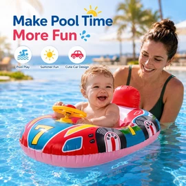 Baby Inflatable Car Pool Float for Pool Play – Cute PVC Swim Tube with Handles for Summer Water Fun