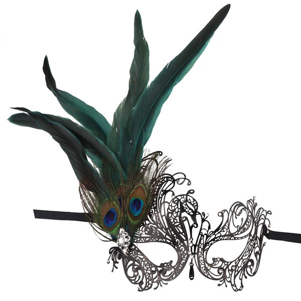 Thmyo Masquerade Metal Mask,Rhinestone Peacock Feathers Venetian Halloween Costume Mask (Style 2)