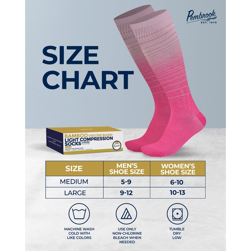 Pembrook Bamboo Viscose Light Compression Socks - 3 Pairs |