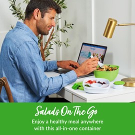 Bentgo Salad Container - 54 oz Bowl with 4-Compartment Toppings Tray, Leak-Proof Dressing Container, Reusable Fork, BPA-Free Lunch Box for Meal Prep & Food Storage; Removable Bento Tray (Green)