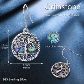 Tree of Life Earrings for Women, Hanging Earrings Tree of Life Silver 925 with Abalone Bowl, Women Jewellery for Her Girlfriend, Sterling Silver