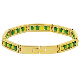 In Season Jewelry Stainless Steel Green and Yellow Beads Babalawo Amulet Protection Orula Bracelet 7" - Unisex Stylish Good Luck Bracelet Great for Sensitive Skin - Everyday Accessory