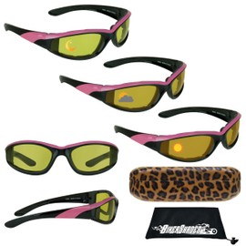 Bikershades Motorcycle Photochromic Transitional Day Night Safety Glasses Women Black/Pink Frame