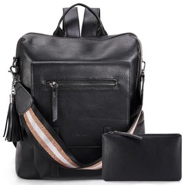 HKCLUF BlackFriday  HKCLUF 4048 Backpack Purse Women Large Designer PU Leather Travel Purse Backpack Fashion Ladies Men Shoulder Bags With Wristlets Perfect - Color: Black