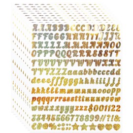 10 Sheets Letter Number Stickers, 1/2 Inch Self-Adhesive Vinyl Alphabet Numbers Sticker for Scrapbook, Decor, Craft and DIY, Gold