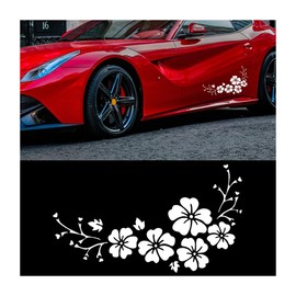 JNNJ Pack of 4 Side Stickers for the Body, Hibiscus Blossom Car Sticker, Hibiscus Flowers, Butterflies, Hawaii, Reflective Stickers, Waterproof Vinyl (White)