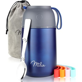 Milu® Thermal Food Container, 450/650/800 ml, Stainless Steel, Warmth Preservation, for Baby Food, Cereals to go, Thermal Lunch Box, Navy (800 ml)