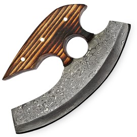 Knives - Alaskan Ulu - Mezzaluna Ulu Knife - Pizza Cutter Ulu - Traditional Ulu - Handmade Damascus Steel - Stabilized Wood Handle - Ulu Knife - Chopping Ulu - Crescent Blade Ulu Knife - 5005