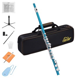 Eastar EFL-1 CONCERT FLUTE STUDENT SCHOOL BAND WITH HARD CASE STAND | SKY BLUE