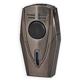 Lotus Fury Cigar Lighter with Double Pinpoint Torch Flames, Single Action Ignition, All Metal Housing, Integrated Cigar Punch, Tinted Fuel Level Window (Gunmetal)
