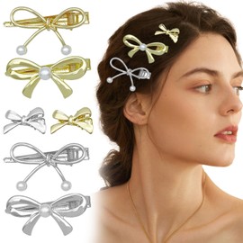6Pcs Small Metal Hair Bows for Women and Girls, Pearl Bow Hair Clips Bowknot Hair Pins Cute Hair Pins Coquette Bow Hair Barrettes Coquette Bow Hairpins Y2k Hair Accessories