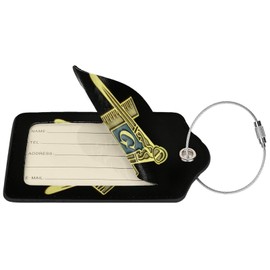 Masonic Symbol Luggage Tags Privacy Cover Id Label with Stainless Steel Loop and Address Card for Travel Bag Suitcase