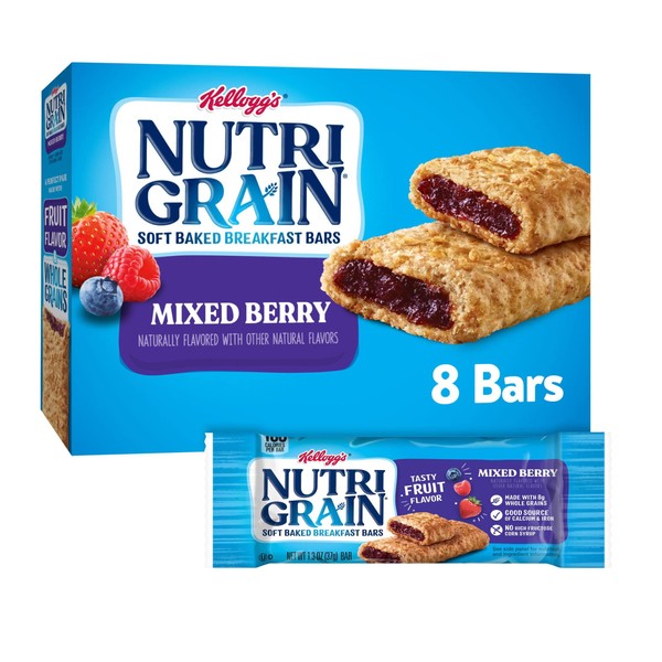 Nutri Grain Kellogg's, Soft Baked Breakfast Bars, Mixed Berry, 10.4oz , 8 Count (Pack of 6)