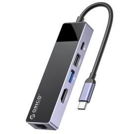 USB C Hub, ORICO 5 in 1 MacBook Docking Station Multiport Adapter with PD 60W，HDMI 4K@30Hz，USB-A3.0×1，USB-A2 .0×1，RJ45×1 Compatible for Dell/Surface/HP/Lenovo Laptops
