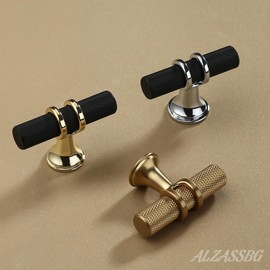 Alzassbg 10 Pack Champagne Bronze Cabinet Knobs, 2 Inch(50mm) Knurled Kitchen Hardware T Bar Knobs for Cabinets and Drawers AL6087BRG