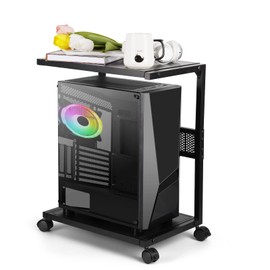 Liitrton PC Tower Stand 2-Tier CPU Stand with Locking Caster Wheels for Office & Home - Iron-Black