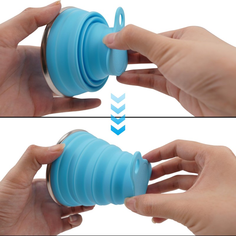 YiiSeeJo 2 Pack Collapsible Silicone Travel Cups with Lids Portable