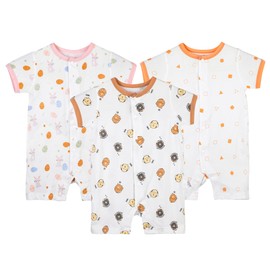 COOKY.D Baby Summer Outfits 3 Packs Short Sleeve Cotton Romper Jumpsuit Infant Girl Sleepsuit,12-24 Months,Orange Bear Rabbit