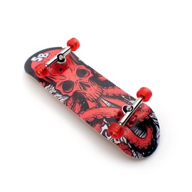 SPITBOARDS 32 x 96 mm Fingerboard Complete Wood Set-Up Assembled, 5-Layers, Silver Trucks with Bushings and Nuts, Transparent CNC Bearing Wheels, Lasered Foam Grip Tape, Red Octoskull
