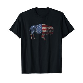 Vintage Retro Bison American Flag Buffalo Simple T-Shirt