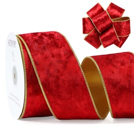 STYPOP Red Christmas Velvet Ribbon Wired (2.5" × 15 Yards) - Christmas Ribbon for Christmas Tree Decoration/Gift Wrapping/Crafts Wreaths Supplies