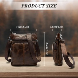 FuninCrea Genuine Leather Shoulder Bag Small Cross Body Bag Men with 4 Zippered Pockets, Casual Mens Crossbody Bag Soft Messenger Bag Leather Man Bag with Detachable Shoulder Strap (Brown)