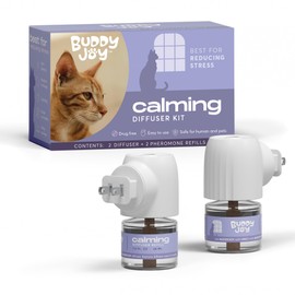 BUDDYJOY Cat Calming Diffuser Refills – Long-Lasting 30-Day Formula with Pheromones for Stress Relief, Relaxation, and Anxiety Reduction in Cats Easy to Use – (2 Diffusers + 2 Refills)