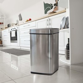 Hanover Home Hands-Free Metal Trash Can with Fingerprint-Resistant Finish, Soft-Close Motion Sensor Lid, and Compost Caddy for Kitchen - 16 Gallons (60 Liters) in Stainless Steel